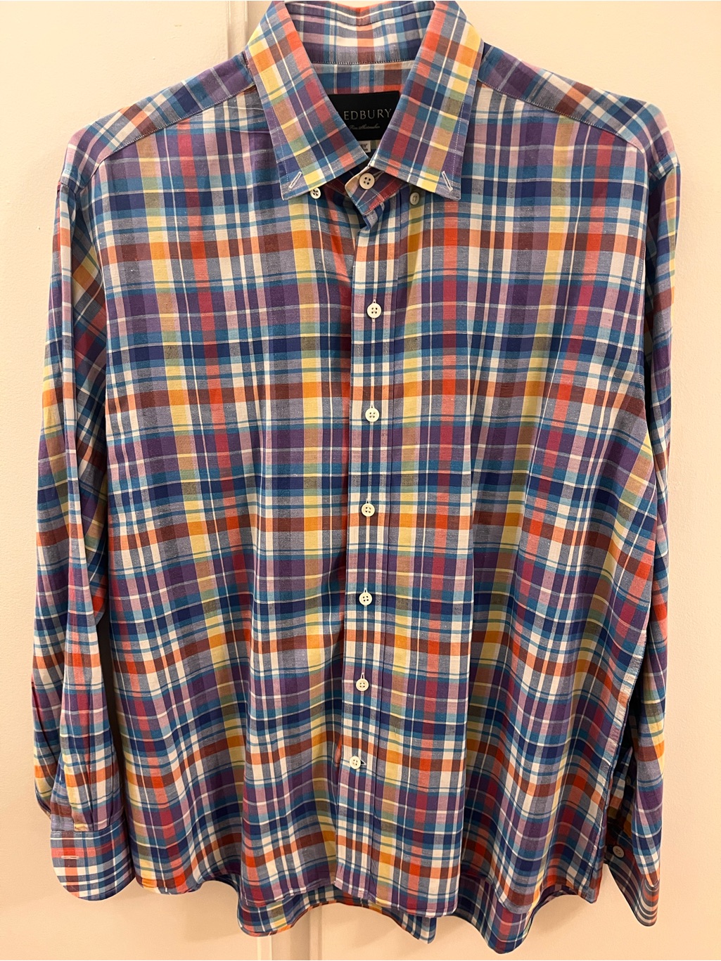 Ledbury Men’s Multicolor Plaid Button-Down Dress Shirt - Blue/Purple/Orange
